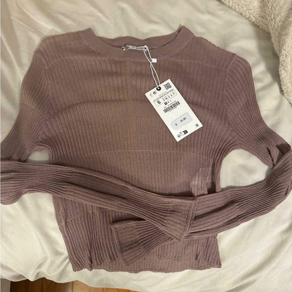 Zara Ribbed Long Sleeve Top in Mauve
